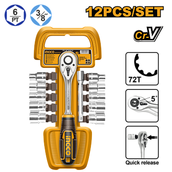 Набор головок 3/8" с трещоткой 12 шт. INGCO HKTS38122 INDUSTRIAL