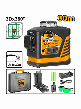 3D Самовыравнивающийся лазерный уровень с зеленым лучом INGCO HLL255267