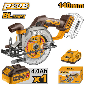 Аккумуляторная циркулярная пила BL 20B 140мм. 1хАКБ 4Ач и ЗУ SUPER INGCO CSLI14021 INDUSTRIAL