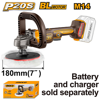 Машина полировальная аккумуляторная 20В, BL 180 мм без АКБ и ЗУ SUPER INGCO APLI2018 INDUSTRIAL