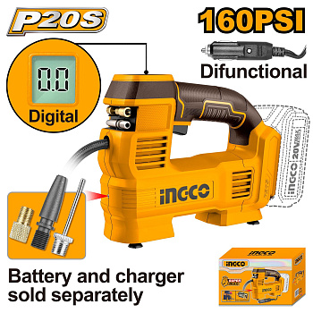 Аккумуляторный автомобильный компрессор 20В 11 бар INGCO CACLI2012
