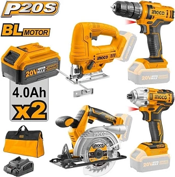 Аккумуляторный беспроводной комбинированный набор из 4 шт. INGCO CKLI20104