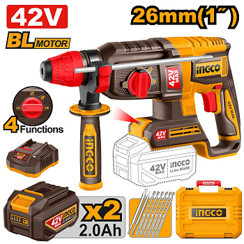 Аккумуляторный перфоратор BL 42В, SDS Plus, 2,5Дж 2хАКБ и ЗУ кейс INGCO CRHLI422682 INDUSTRIAL