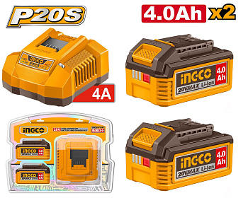 Набор аккумулятор и зарядное устройство АКБх2шт 4Ач и ЗУх4А INGCO FBCPK2013 INDUSTRIAL