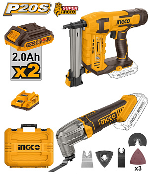 Набор нейлер и реноватор 20в 2хАКБ и ЗУ кейс SUPER INGCO COSLI24021 INDUSTRIAL