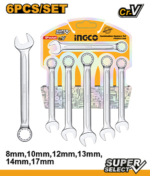 Набор комбинированных ключей 8-17мм 6 пред. INGCO HKSPA1068 INDUSTRIAL