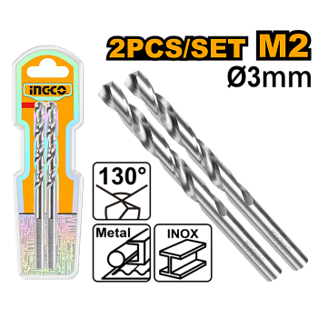 Сверло по металлу M2 HSS 3 мм 2 шт (250/500) INGCO DBT11300302 INDUSTRIAL