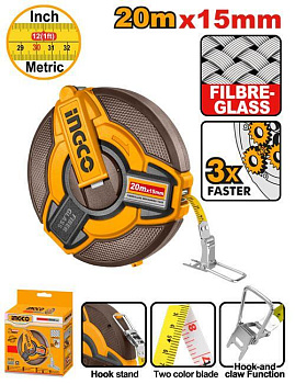 Рулетка геодезическая фиберглас 20х15 мм INGCO HFMT1820 INDUSTRIAL