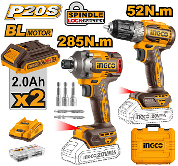 Набор 20В BL винтоверт 285Нм и шуруповерт 52Нм SUPER INGCO CKLI20272 INDUSTRIAL