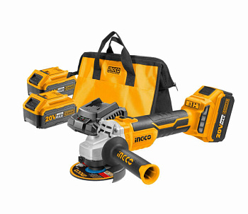 Аккумуляторная угловая шлифмашина 20В 125мм 2хАКБ 4Ач и ЗУ INGCO CAGLI2012582 INDUSTRIAL