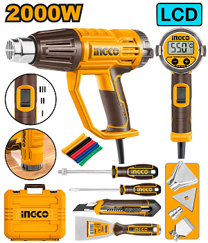 Фен строительный 2000Вт ЖК-дисплей SUPER INGCO HG2000581 INDUSTRIAL