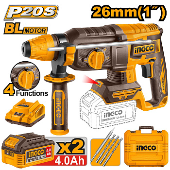 Аккумуляторный перфоратор BL 20В, 2,5Дж 2хАКБ 4Ач и ЗУ SUPER INGCO CRHLI202682 INDUSTRIAL