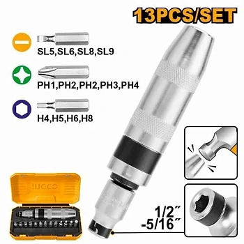 Ударная отвертка с набором ударных бит INGCO 13 шт HIDS1301