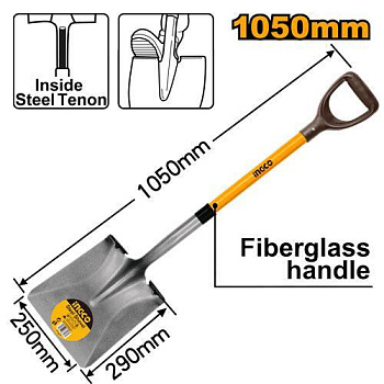 Лопата совковая стальная 1050х250х290мм черенок стекловолокно с ручкой INGCO HSSLH1114 INDUSTRIAL