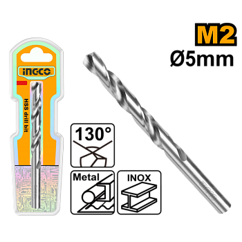 Сверло по металлу M2 HSS 5 мм (250/500) INGCO DBT11300501 INDUSTRIAL