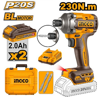 Аккумуляторный бесщеточный импульсный винтоверт INGCO CIRLI2023 INDUSTRIAL 20 В 230 Нм