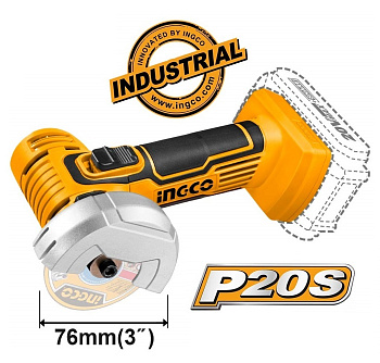Аккумуляторная мини-угловая шлифмашина 20В 76мм без АКБ и ЗУ INGCO INDUSTRIAL CAGLI7601
